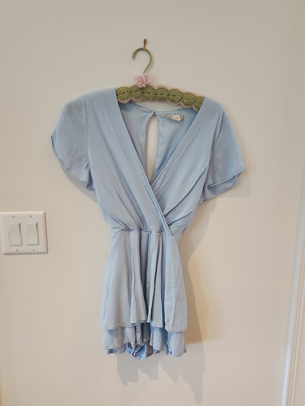 Altar'd State Light Blue Tie Back Short Sleeve Romper